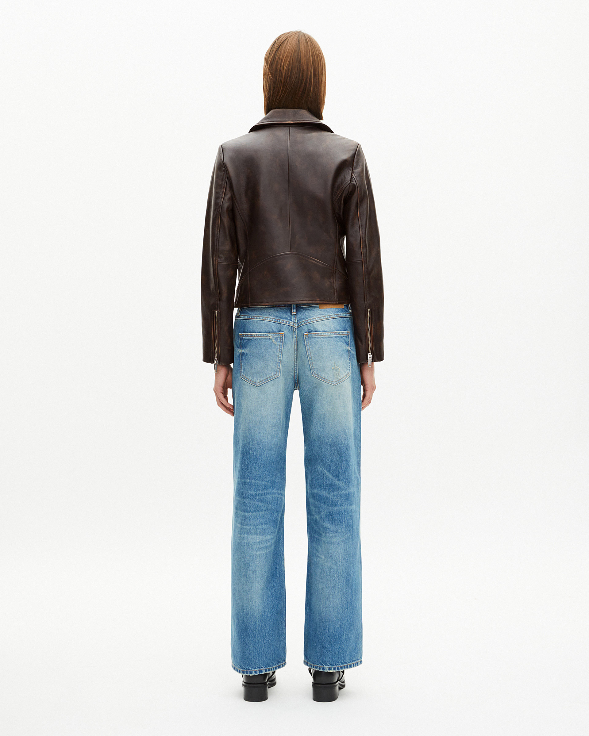 Brown leather biker jacket
