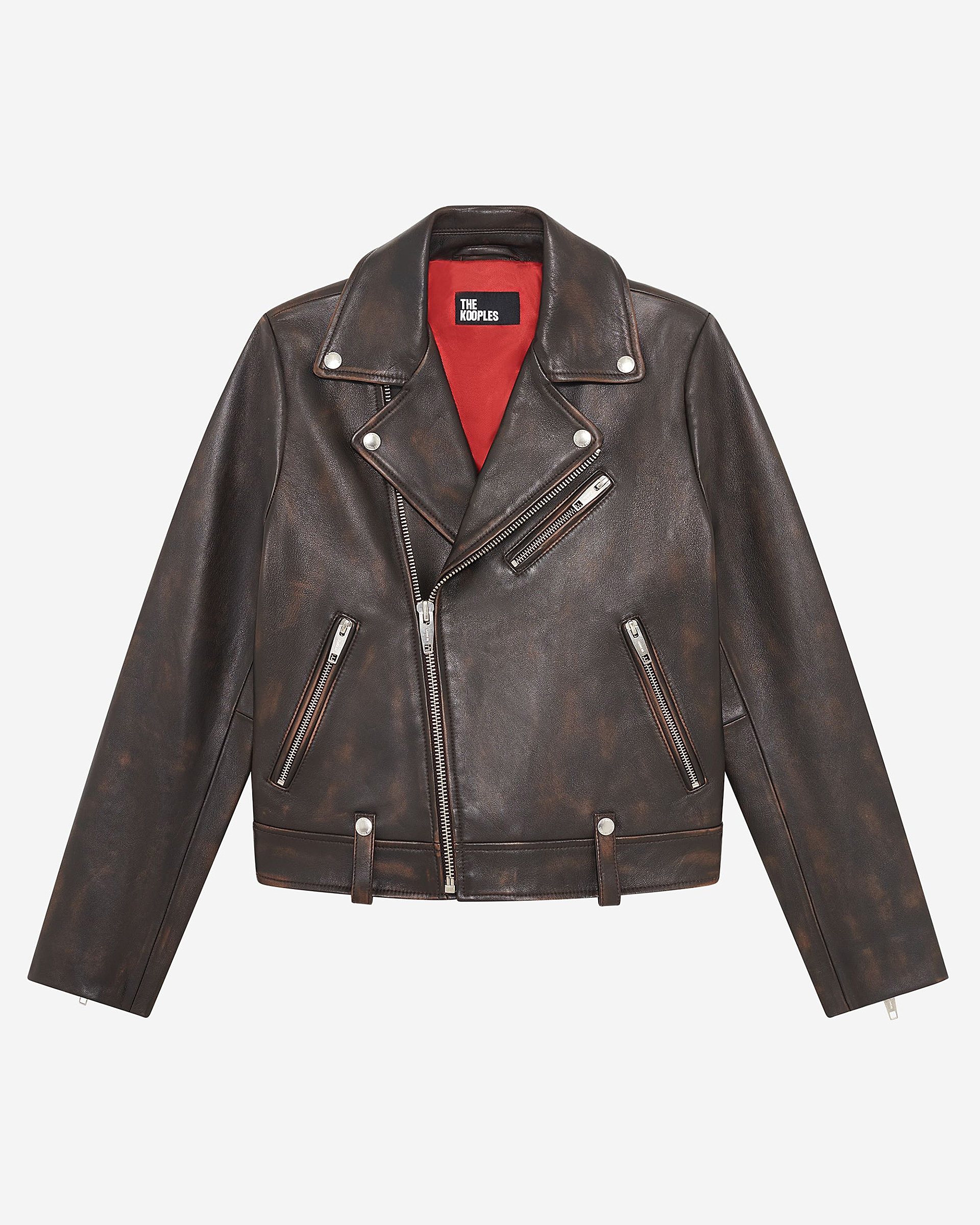 Brown leather biker jacket
