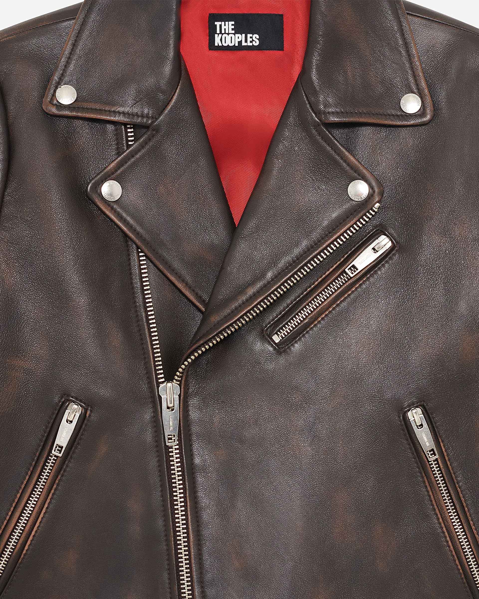 Brown leather biker jacket