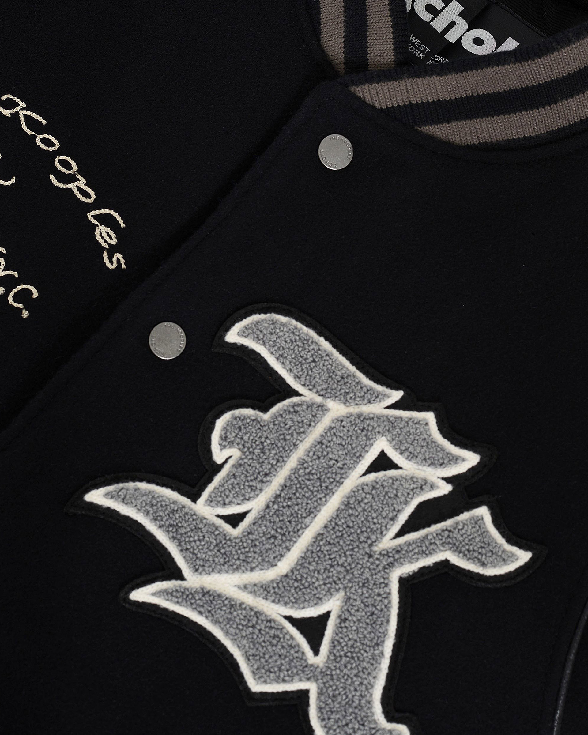 The Kooples x SCHOTT NYC black leather varsity jacket