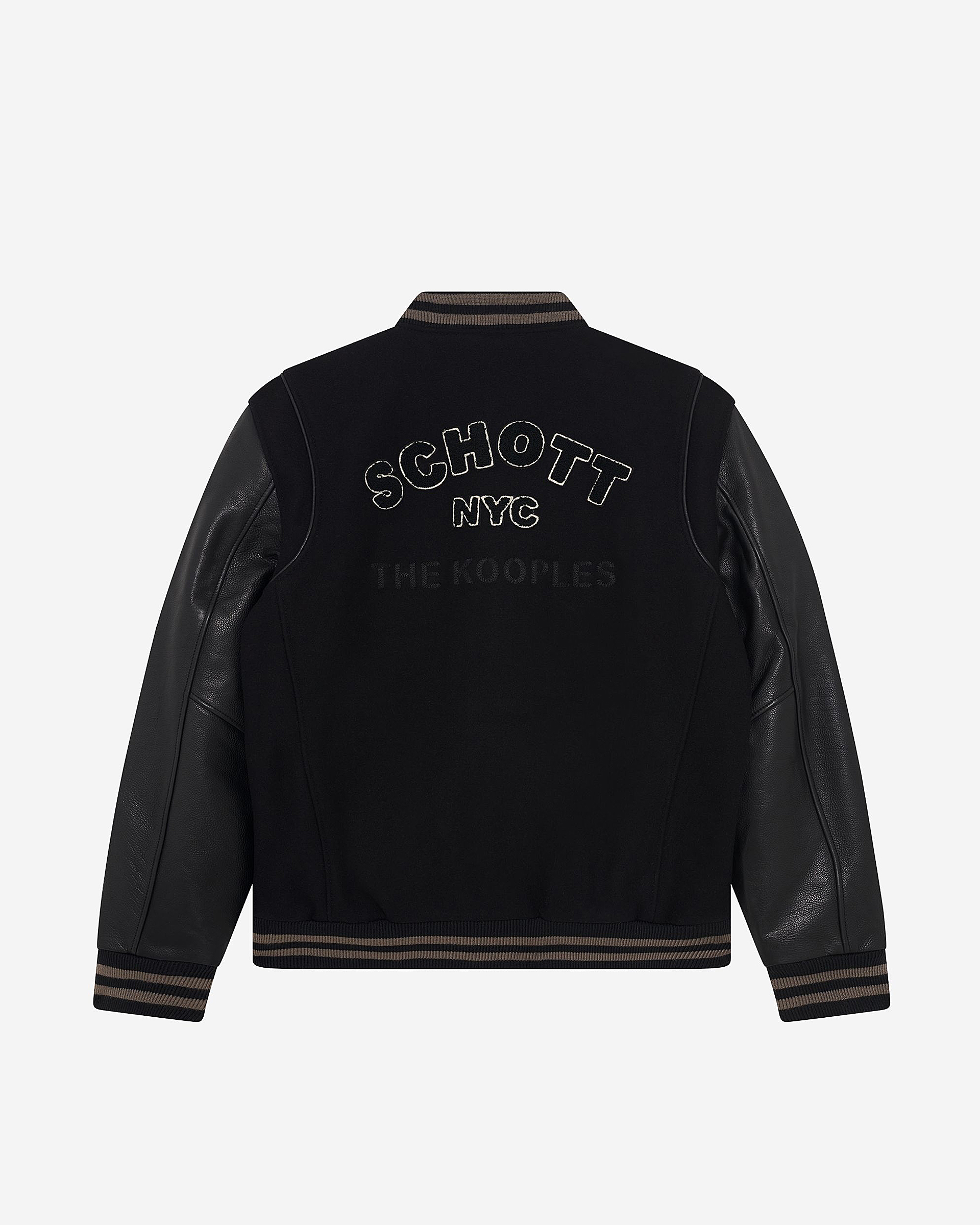 The Kooples x SCHOTT NYC black leather varsity jacket