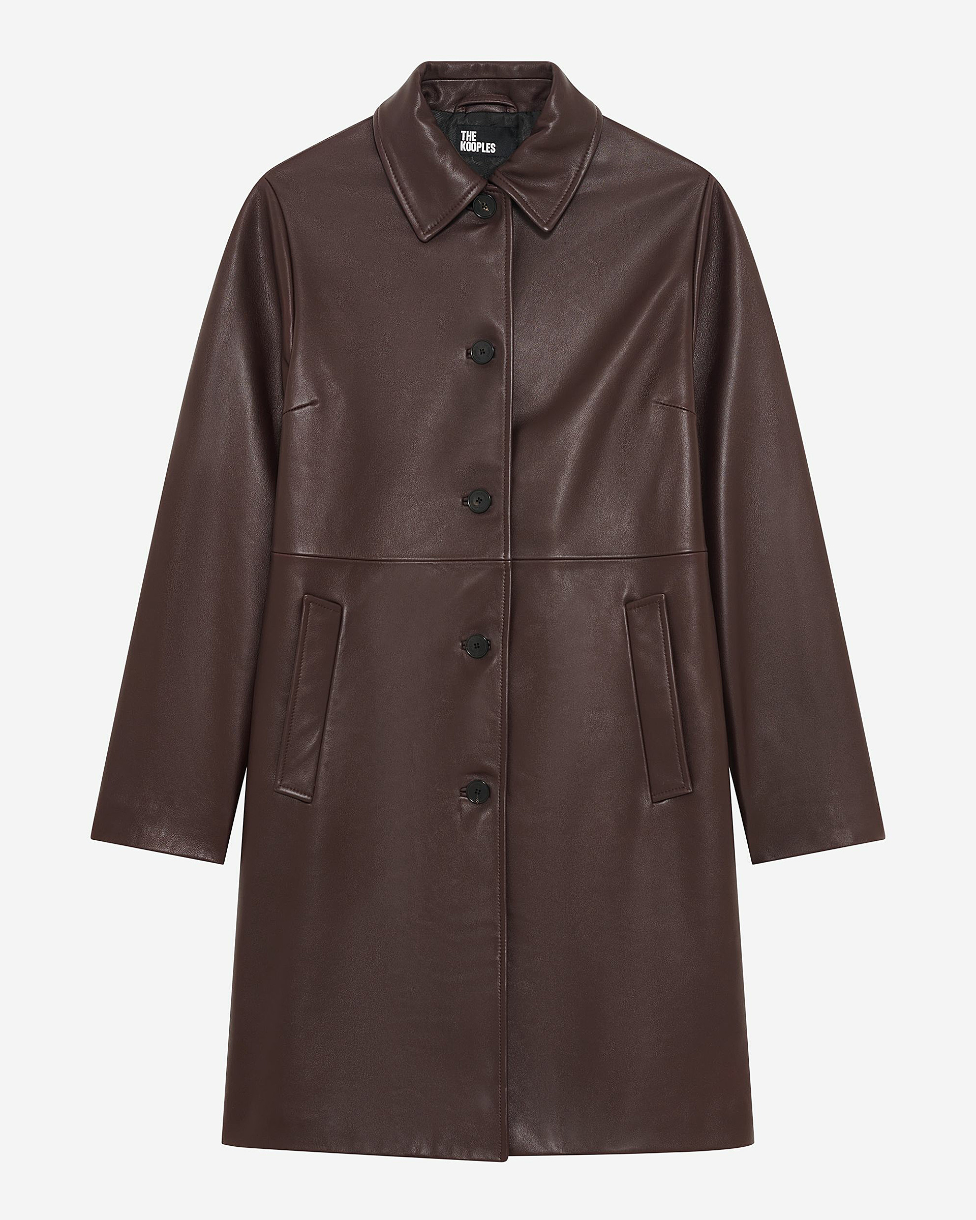 Long burgundy leather coat