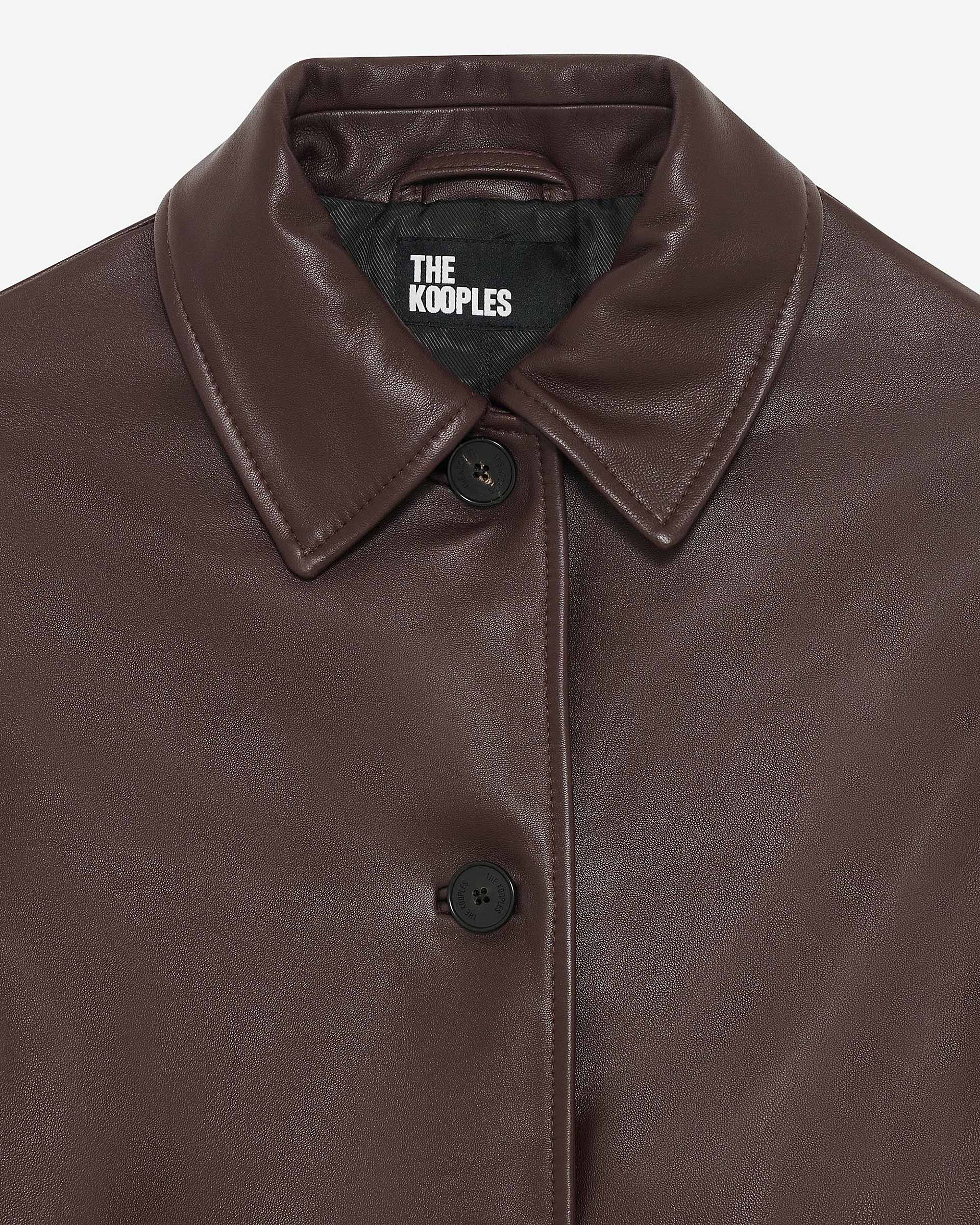 Long burgundy leather coat