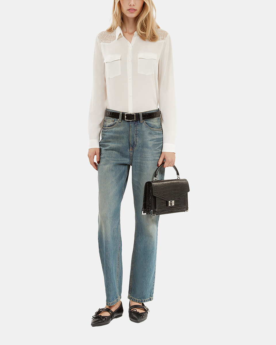 Silk shirt with ecru lace