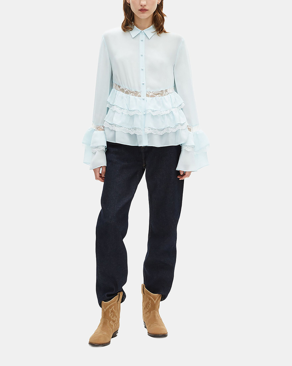 Light blue lace and ruffled shirt