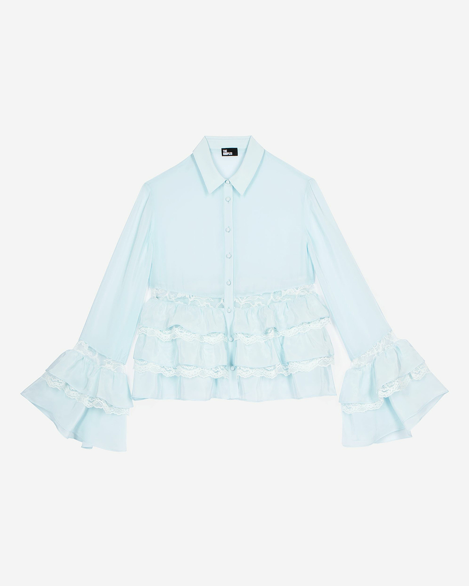 Light blue lace and ruffled shirt