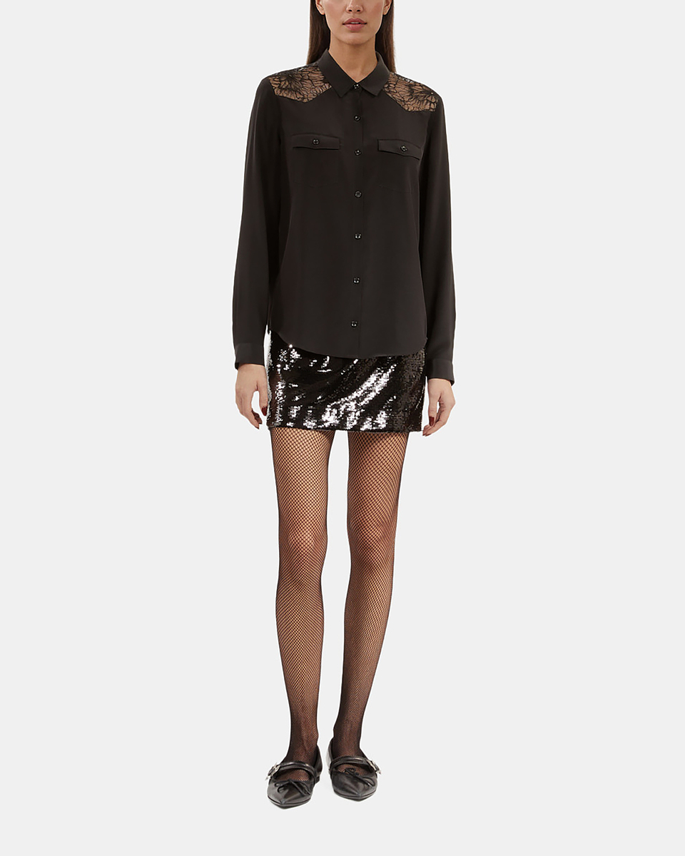Silk shirt with black lace