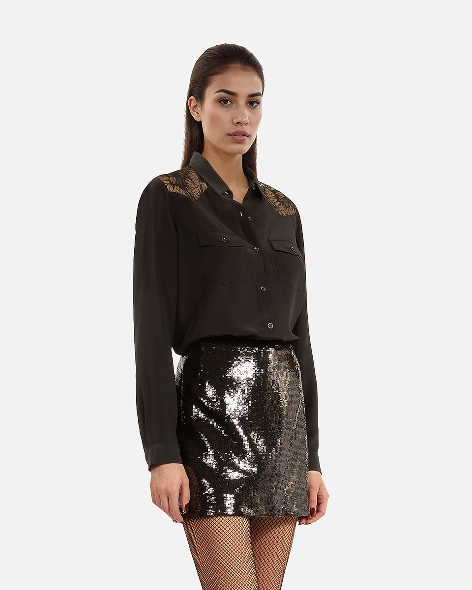 Silk shirt with black lace