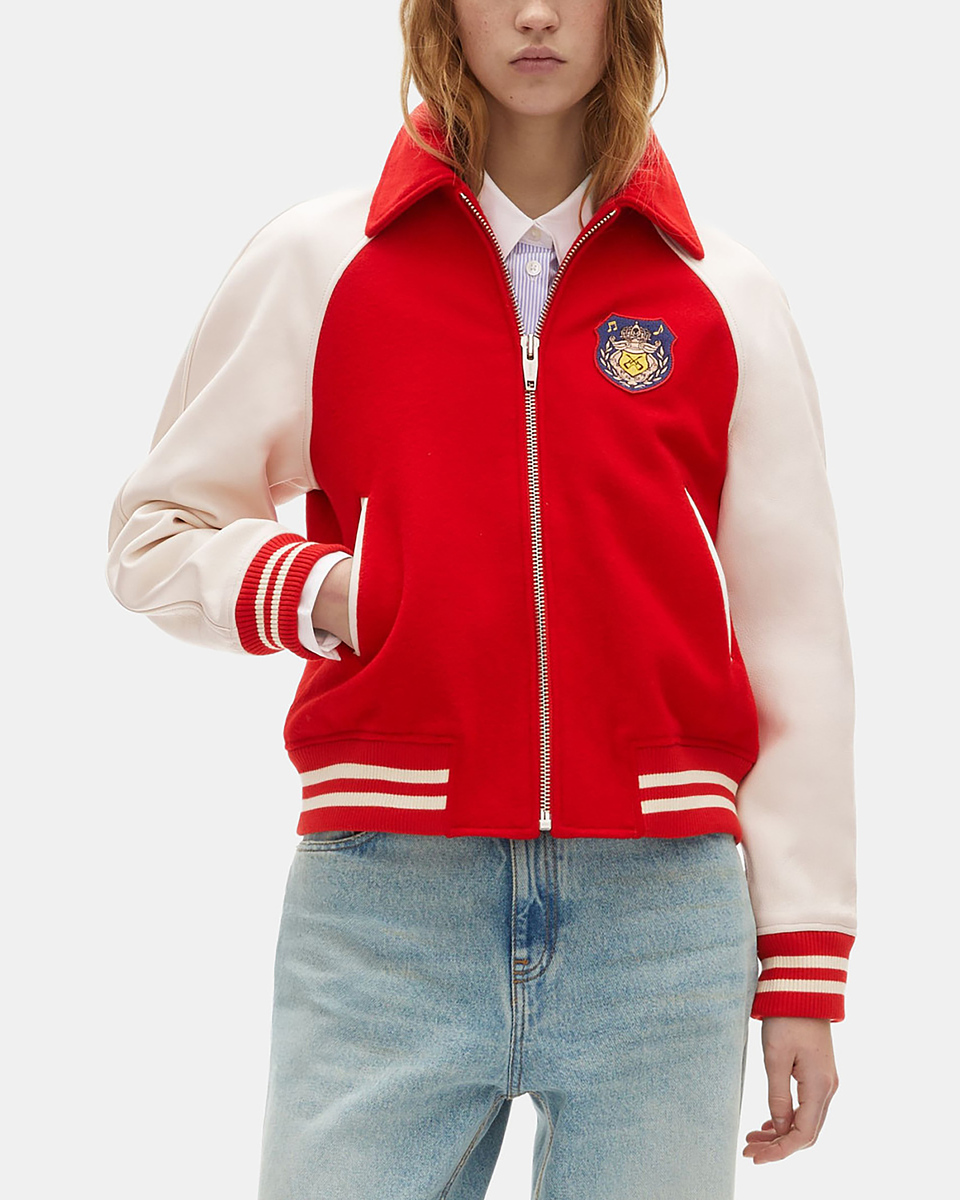 Red wool and leather jacket
