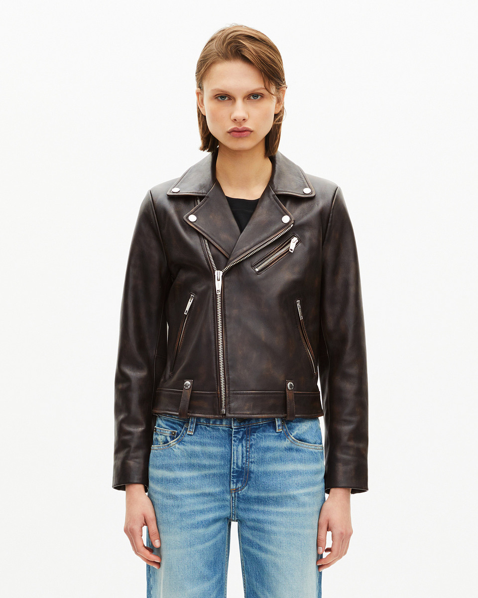 Brown leather biker jacket