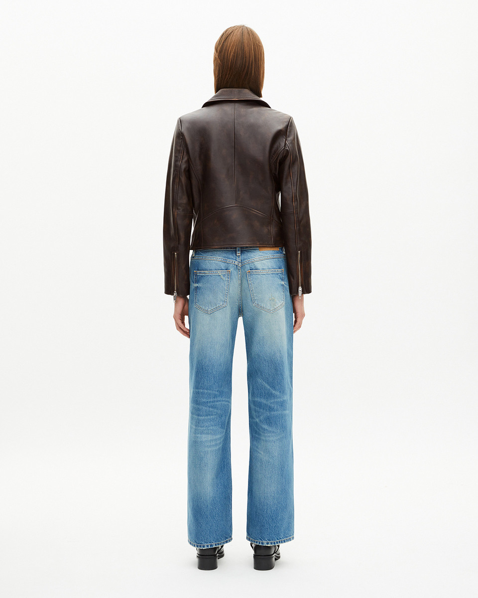 Brown leather biker jacket