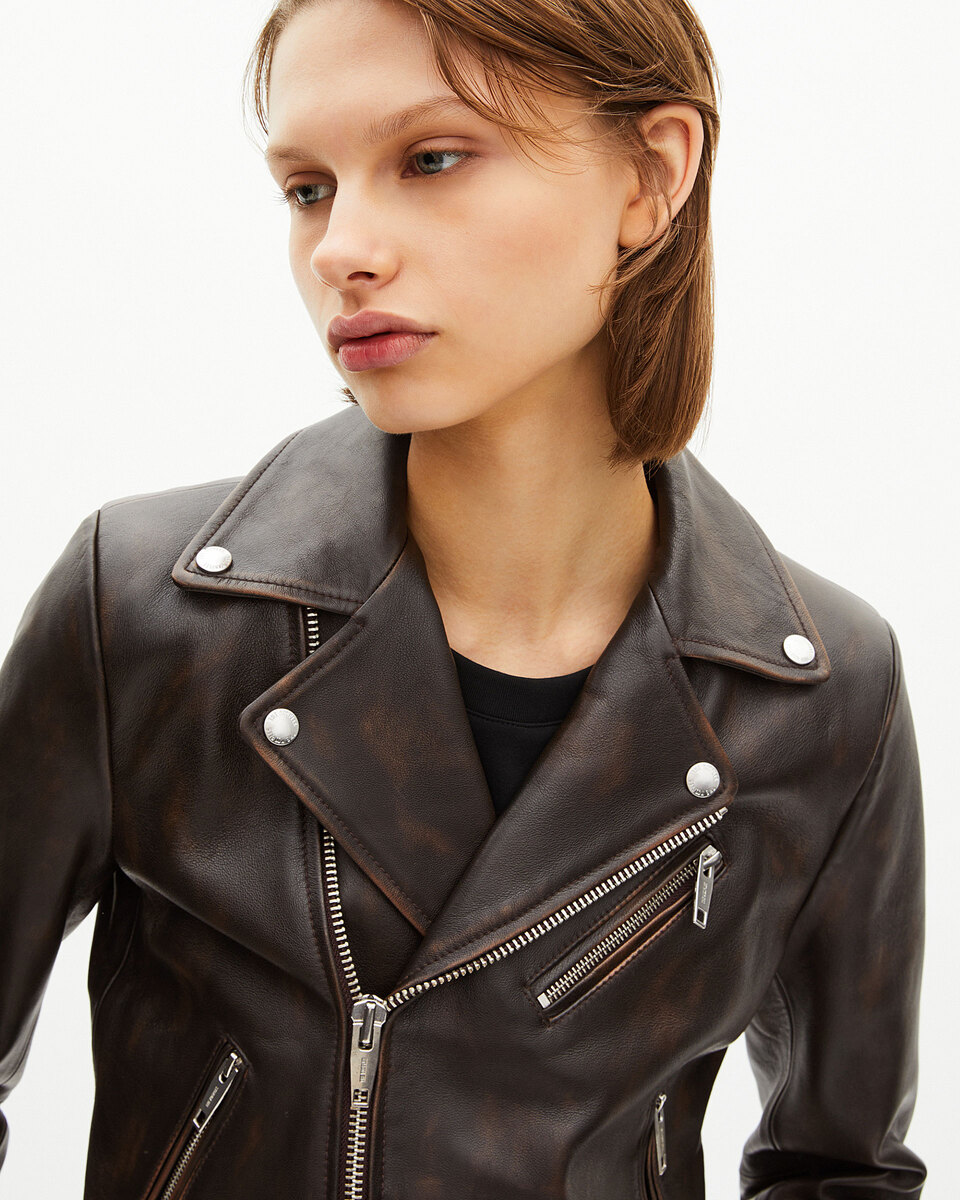 Brown leather biker jacket