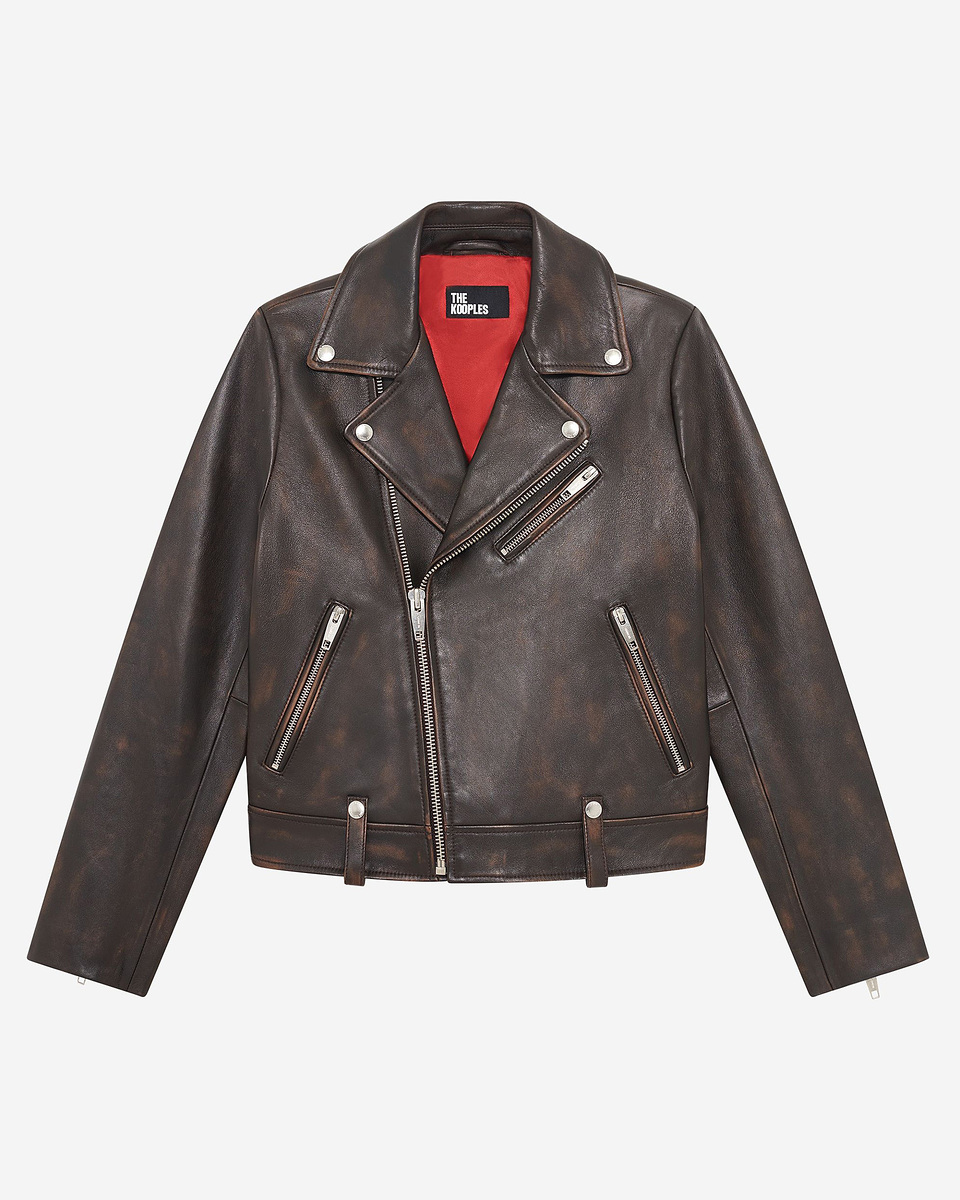 Brown leather biker jacket