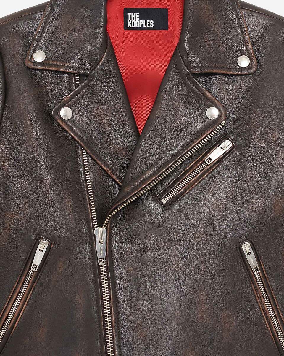 Brown leather biker jacket