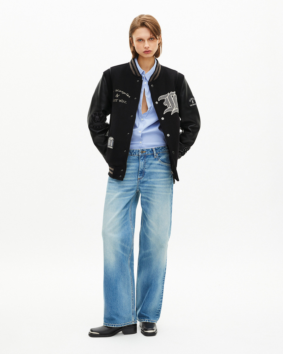The Kooples x SCHOTT NYC black leather varsity jacket