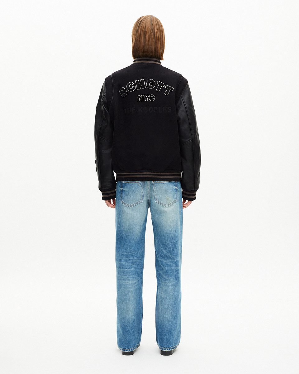 The Kooples x SCHOTT NYC black leather varsity jacket