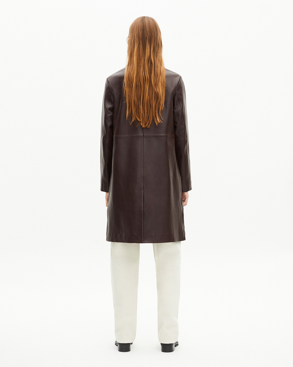 Long burgundy leather coat