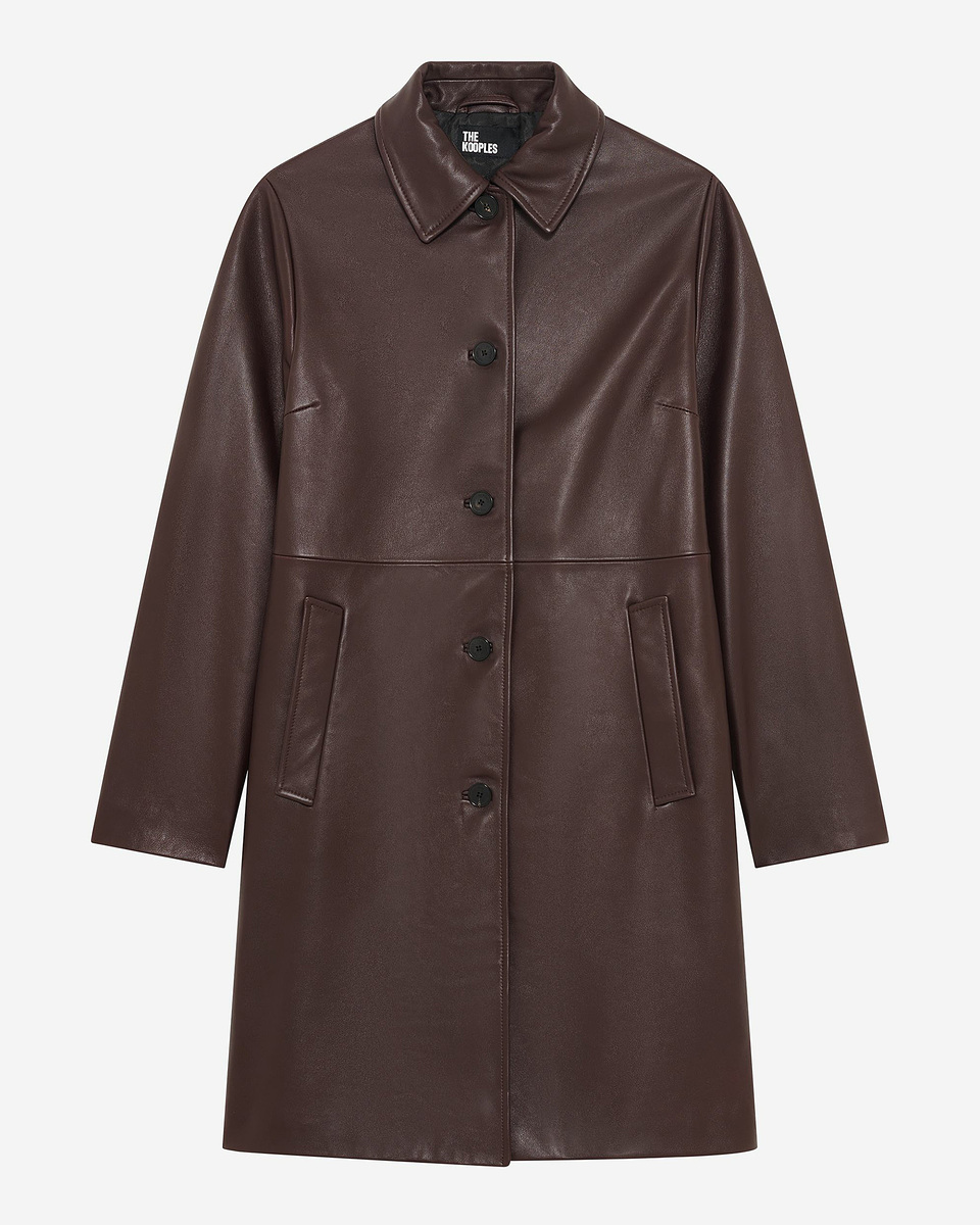 Long burgundy leather coat