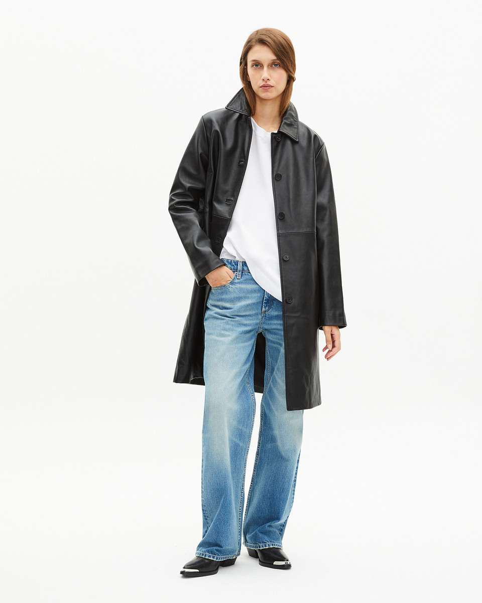Long black leather coat