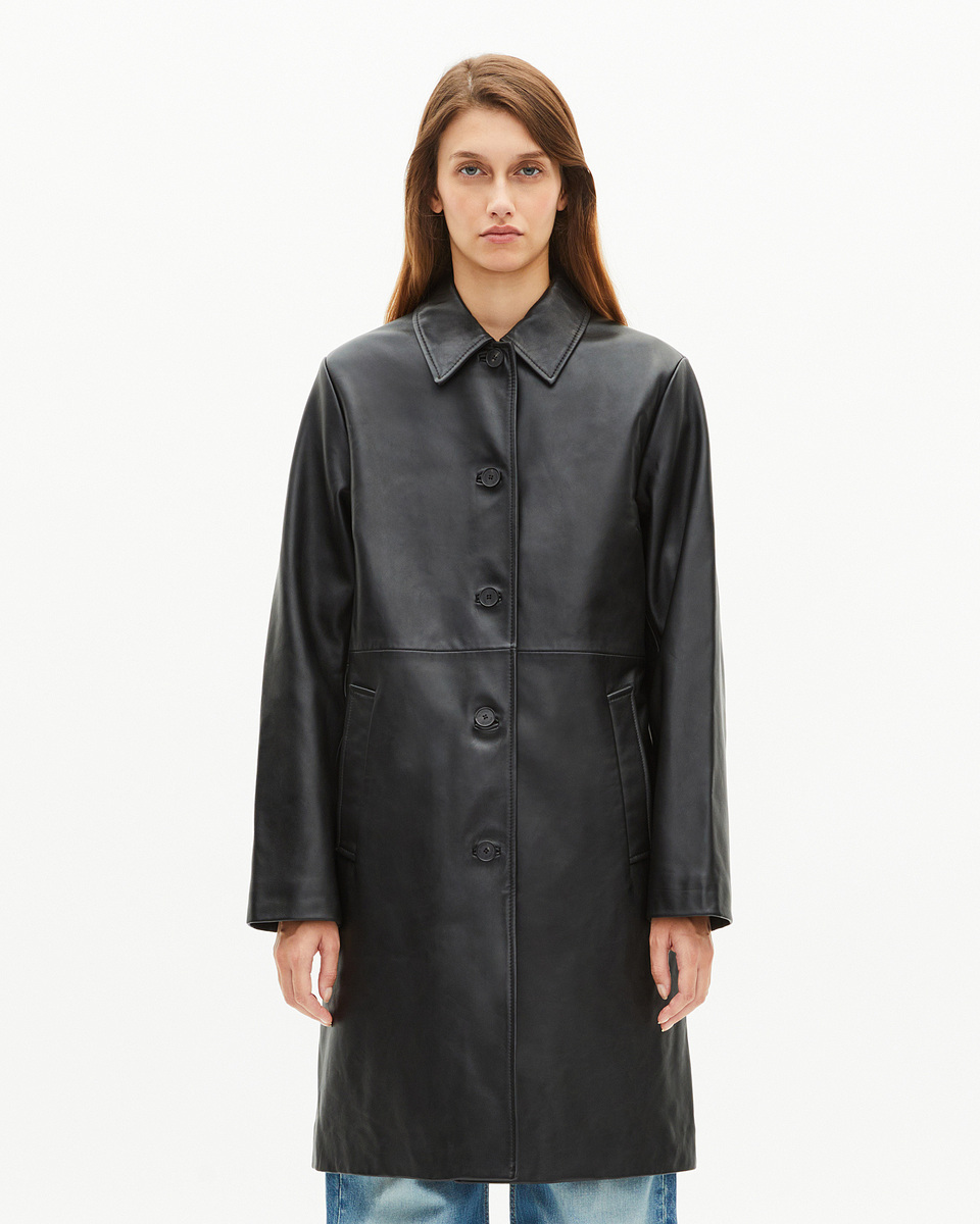 Long black leather coat