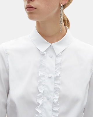 White poplin shirt with ruffles