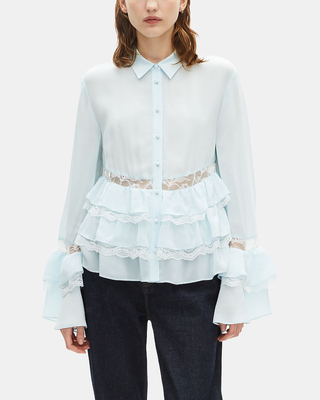 Light blue lace and ruffled shirt
