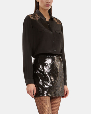 Silk shirt with black lace