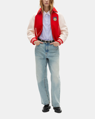 Red wool and leather jacket
