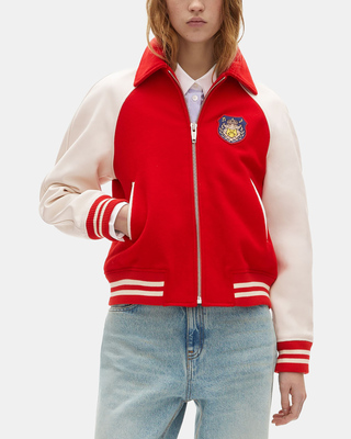 Red wool and leather jacket