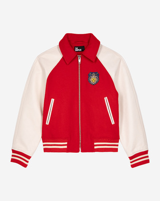 Red wool and leather jacket