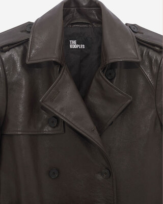 Long brown leather trench coat