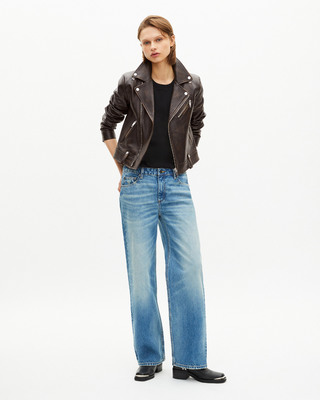 Brown leather biker jacket