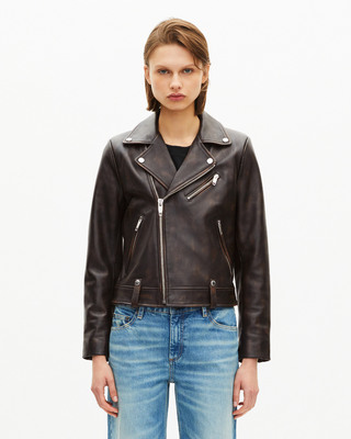 Brown leather biker jacket