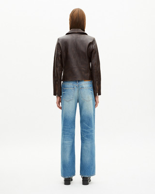 Brown leather biker jacket