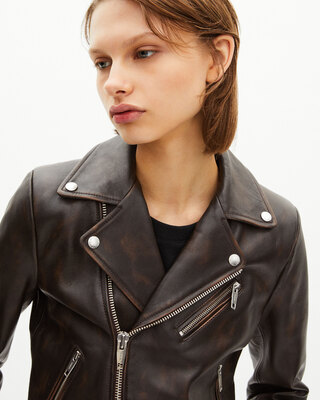 Brown leather biker jacket