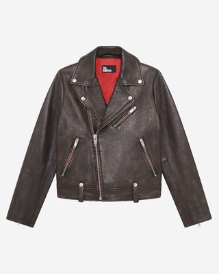 Brown leather biker jacket