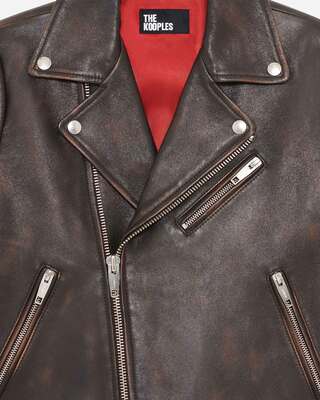Brown leather biker jacket
