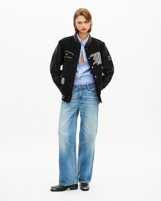 The Kooples x SCHOTT NYC black leather varsity jacket
