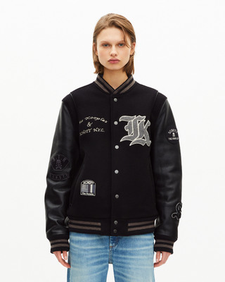 The Kooples x SCHOTT NYC black leather varsity jacket