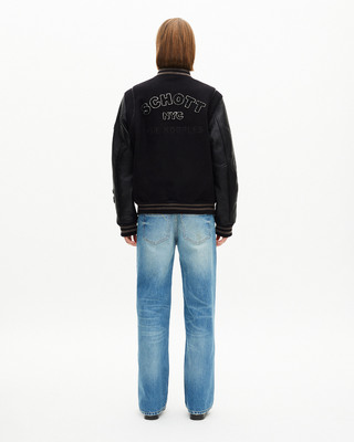 The Kooples x SCHOTT NYC black leather varsity jacket