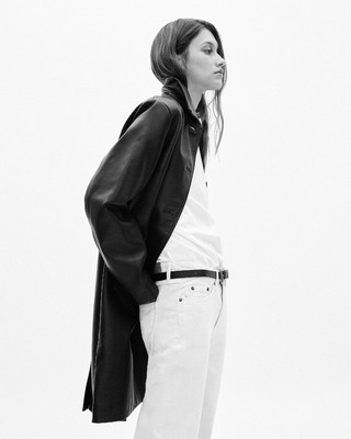 Long burgundy leather coat