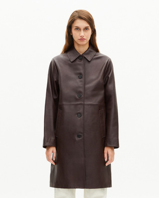 Long burgundy leather coat