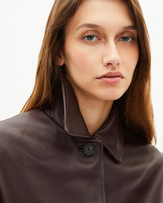 Long burgundy leather coat