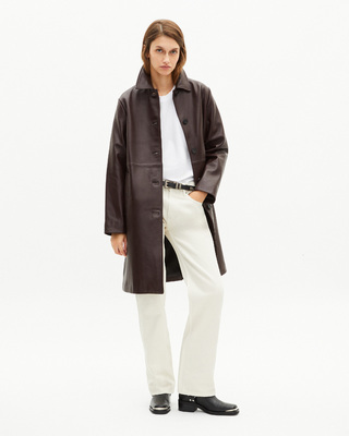 Long burgundy leather coat