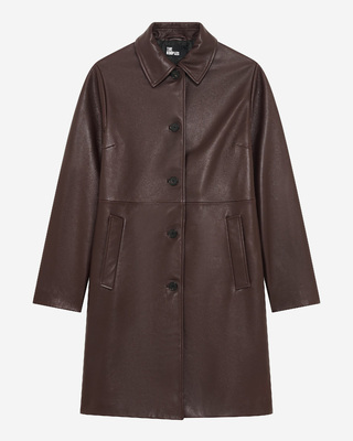 Long burgundy leather coat