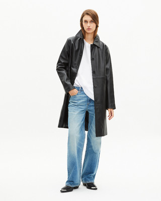 Long black leather coat