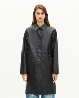 Long black leather coat