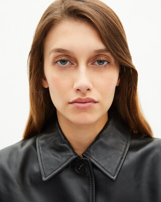Long black leather coat