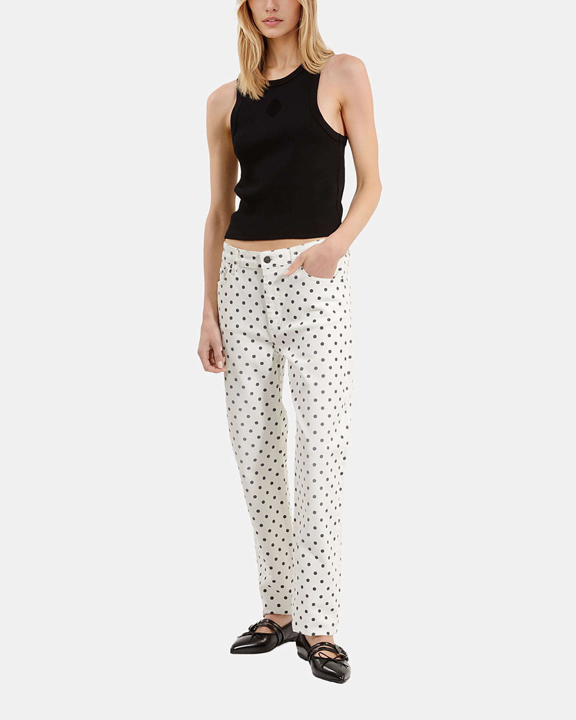 Beige polka-dot skinny jeans