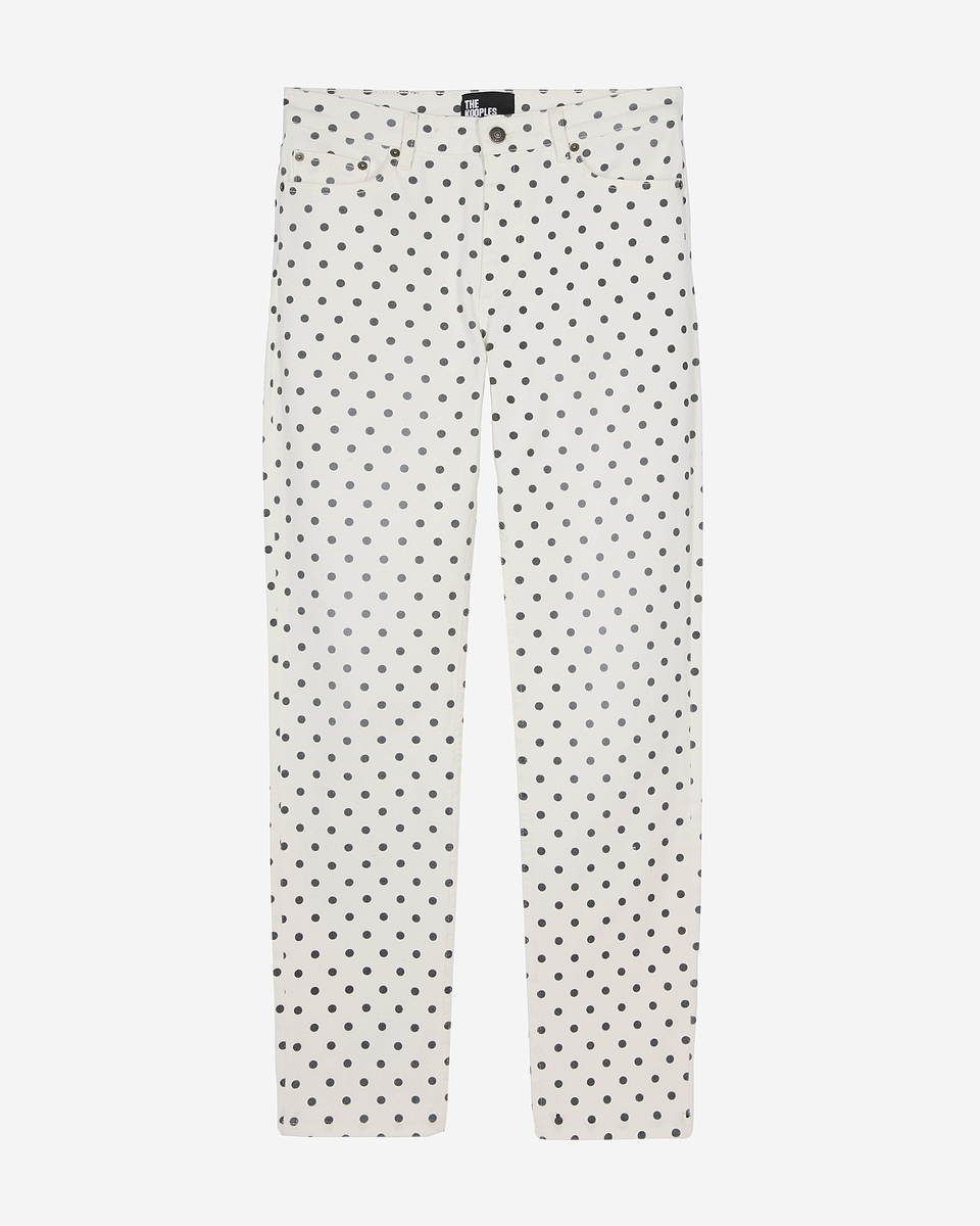 Beige polka-dot skinny jeans